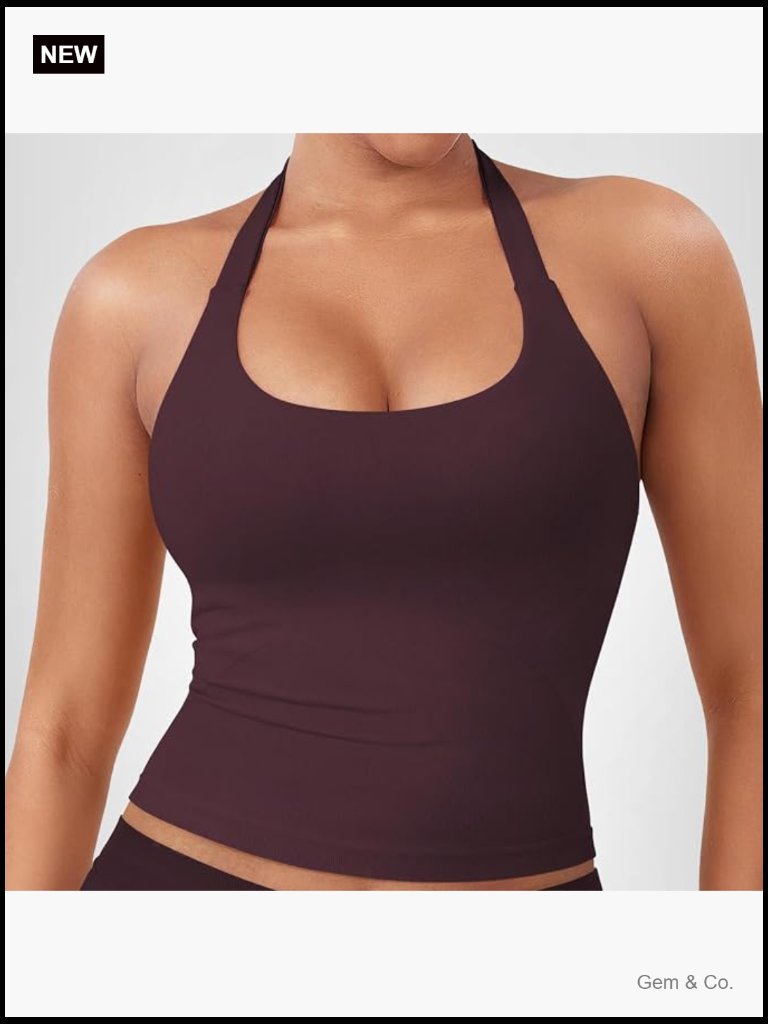 Halter Neck Tank Top Built-In Bra Longline Backless Crop Top For Women